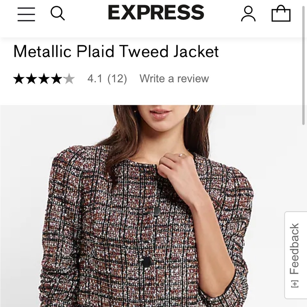 Express Women’s Metallic Plaid Tweed Jacket Size L